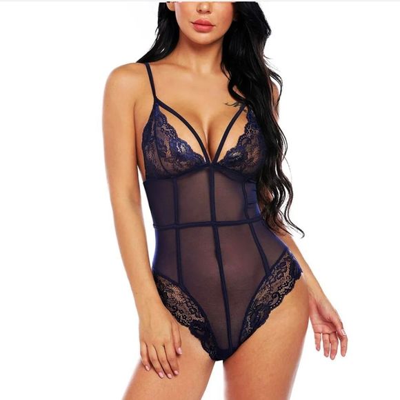 Sexy Lingerie Women See Through One Piece Lace Babydoll Teddy Bodysuit Jumpsuit - Picture 3 of 5